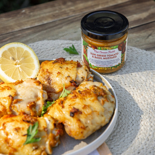 Sundried Tomato & Basil Mustard Baked Chicken Thighs