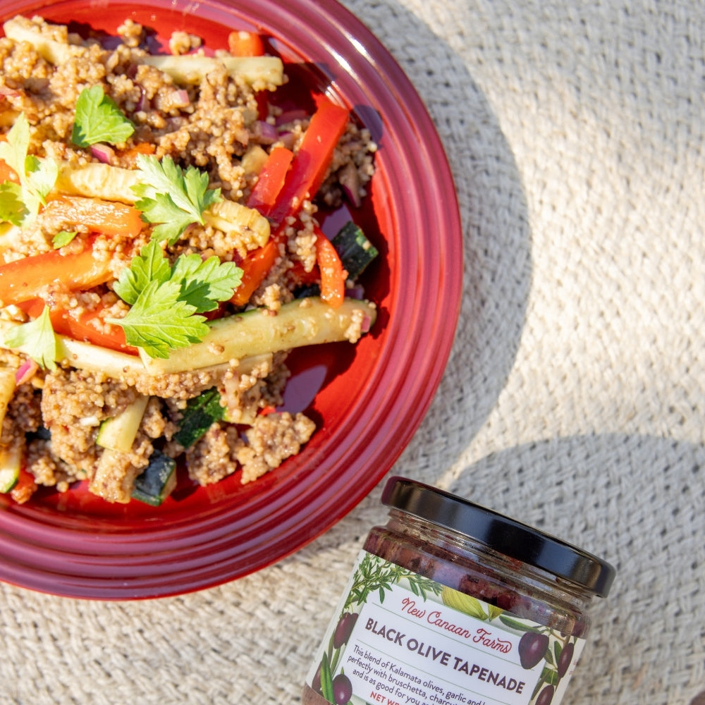 Mediterranean Couscous Salad with Black Olive Tapenade