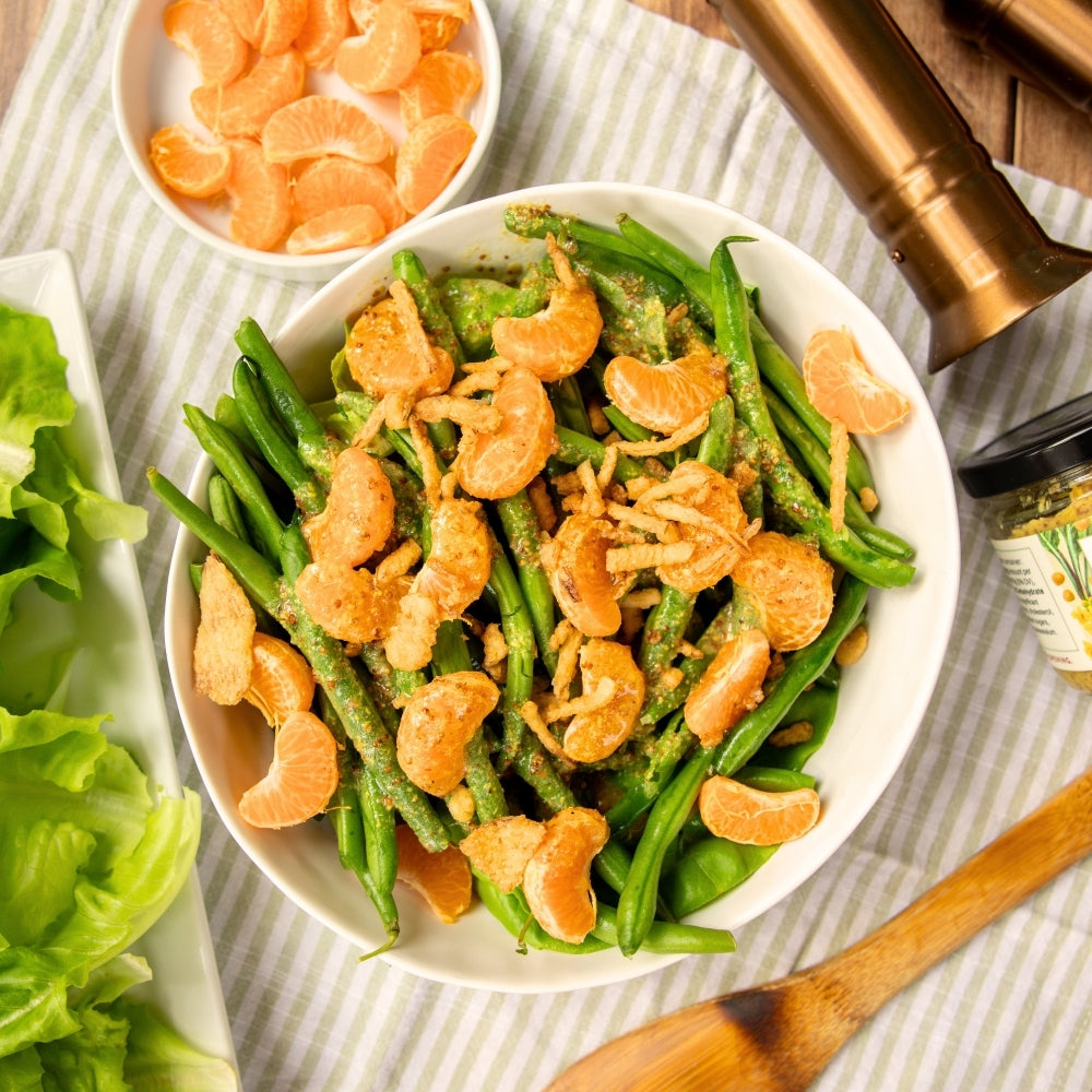 Crushed Green Bean Salad with Mandarin Oranges