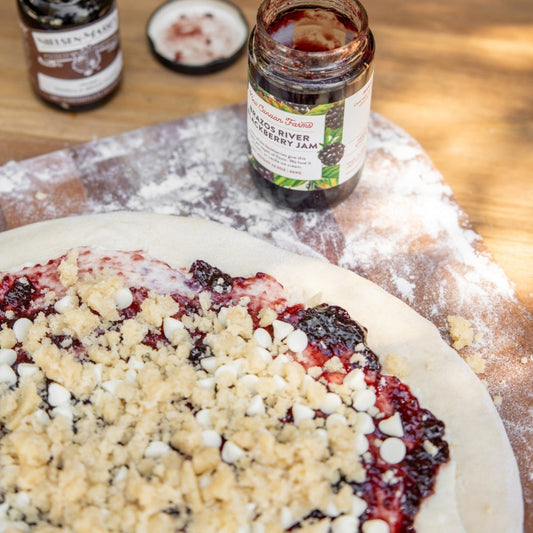 Brazos River Blackberry & White Chocolate Dessert Pizza