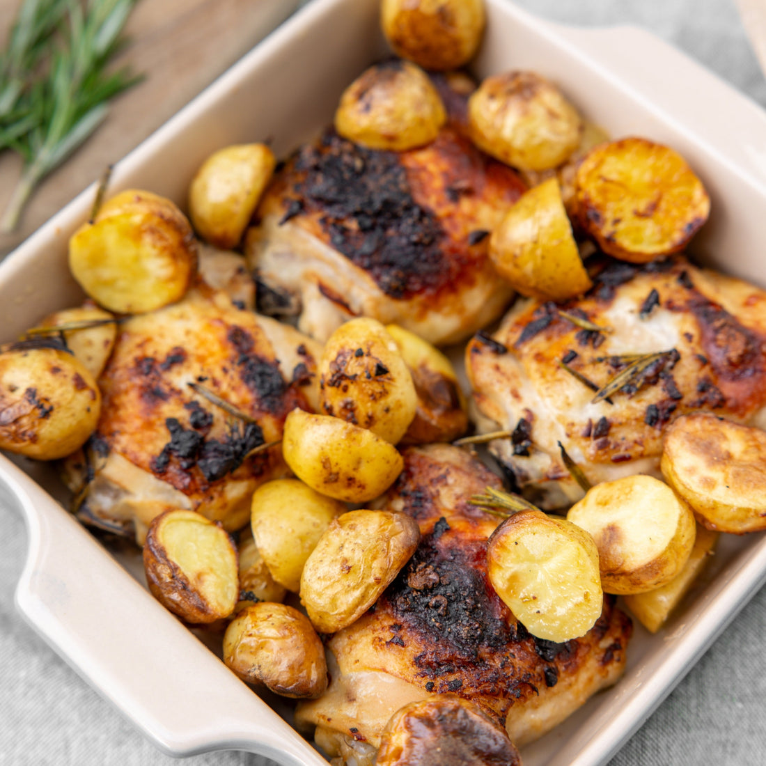 Olive Rosemary Dijon Roasted Chicken & Potatoes