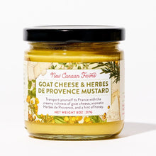 Jar of New Canaan Farms Goat Cheese & Herbes de Provence Mustard on a white background