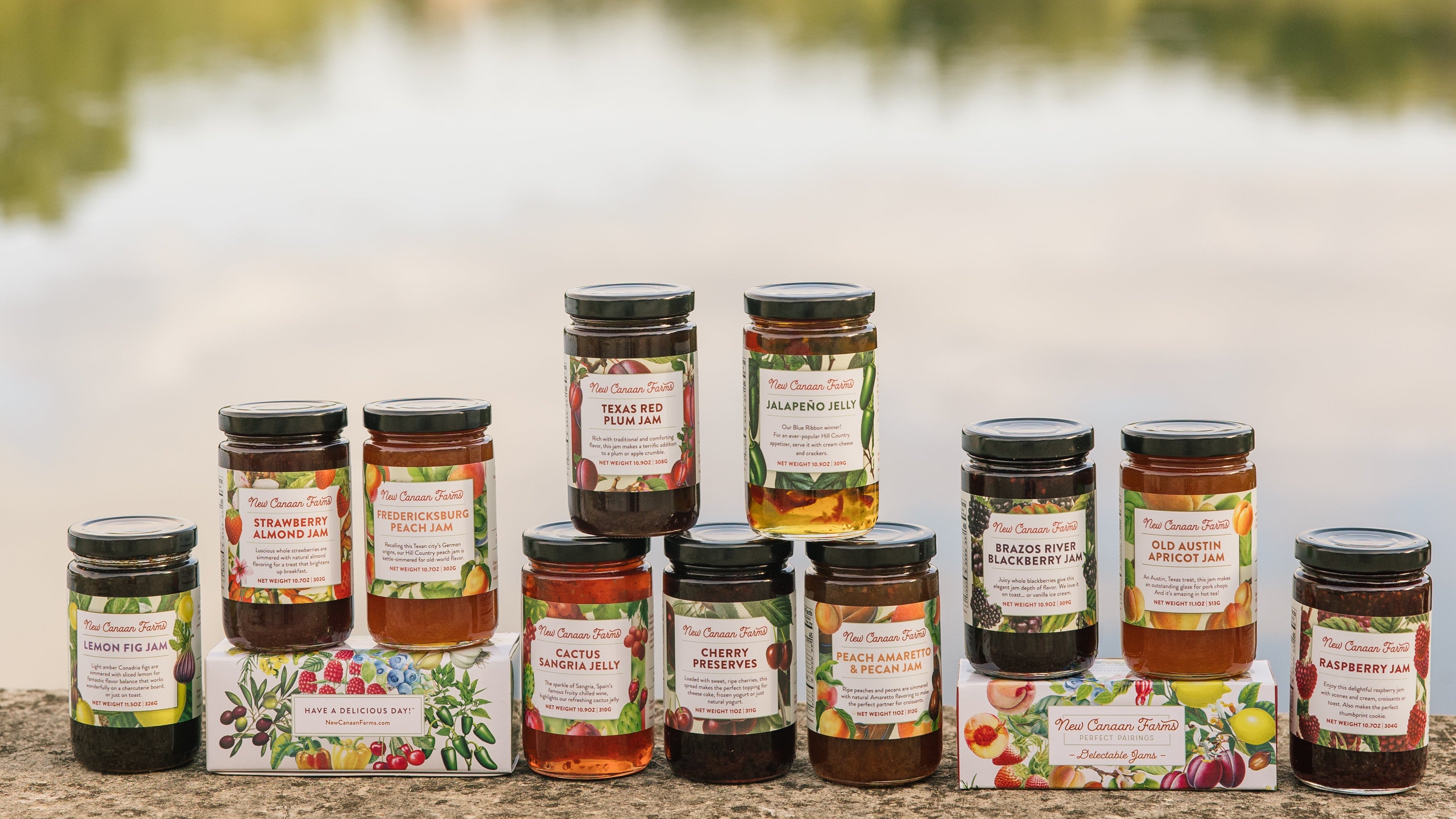 Assorted jars of jams, jellies, and preserves