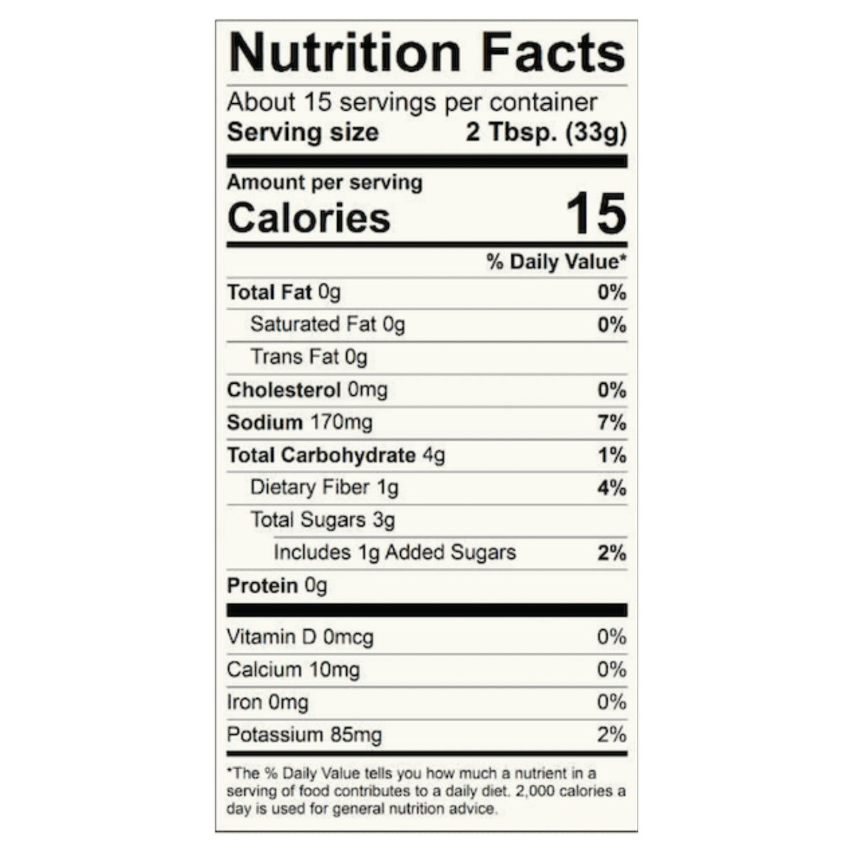 Pedernales Picante Sauce Nutrition
