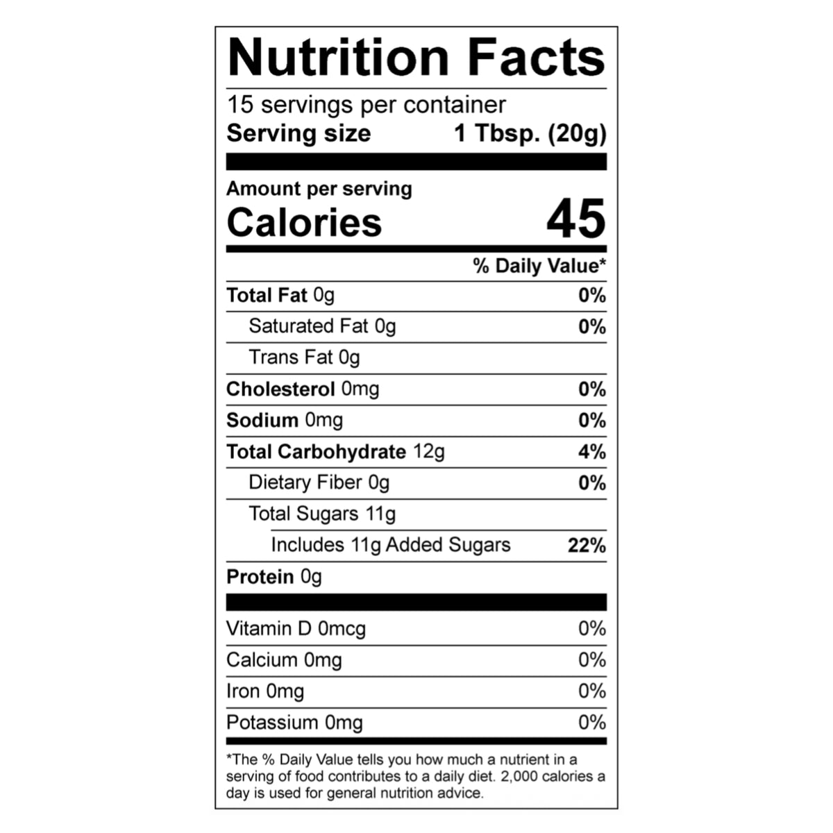 Nutrition facts label for Rose Hibiscus Jelly