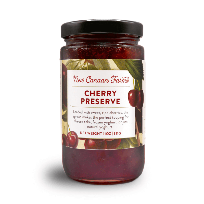 A jar of New Canaan Farms Cherry Preserves