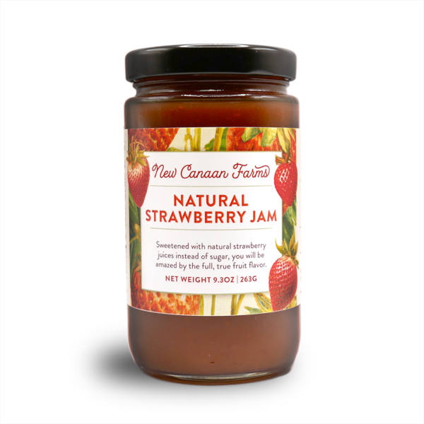 A jar of New Canaan Farms Natural Strawberry Jam