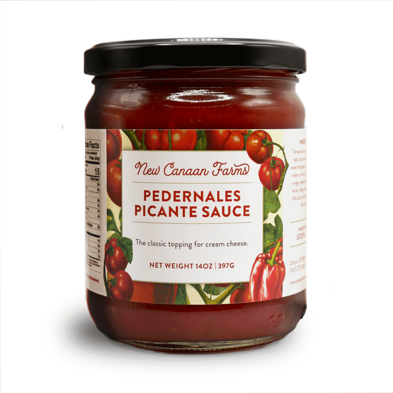A jar of New Canaan Farms Pedernales Picante Sauce
