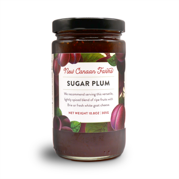 A jar of New Canaan Farms Sugar Plum Jam