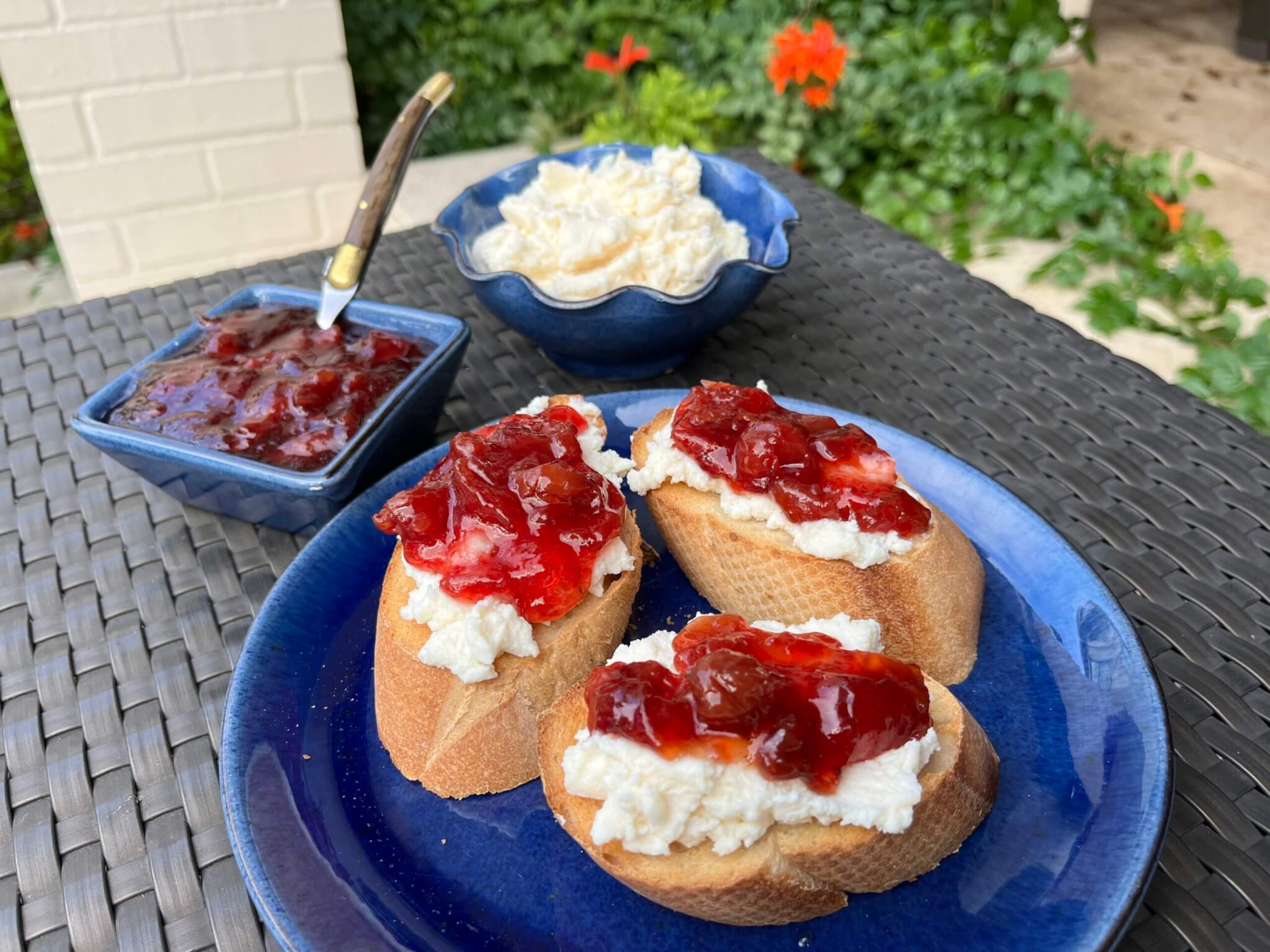 New Canaan Farms Cherry Preserves on home-made ricotta and toasted bread