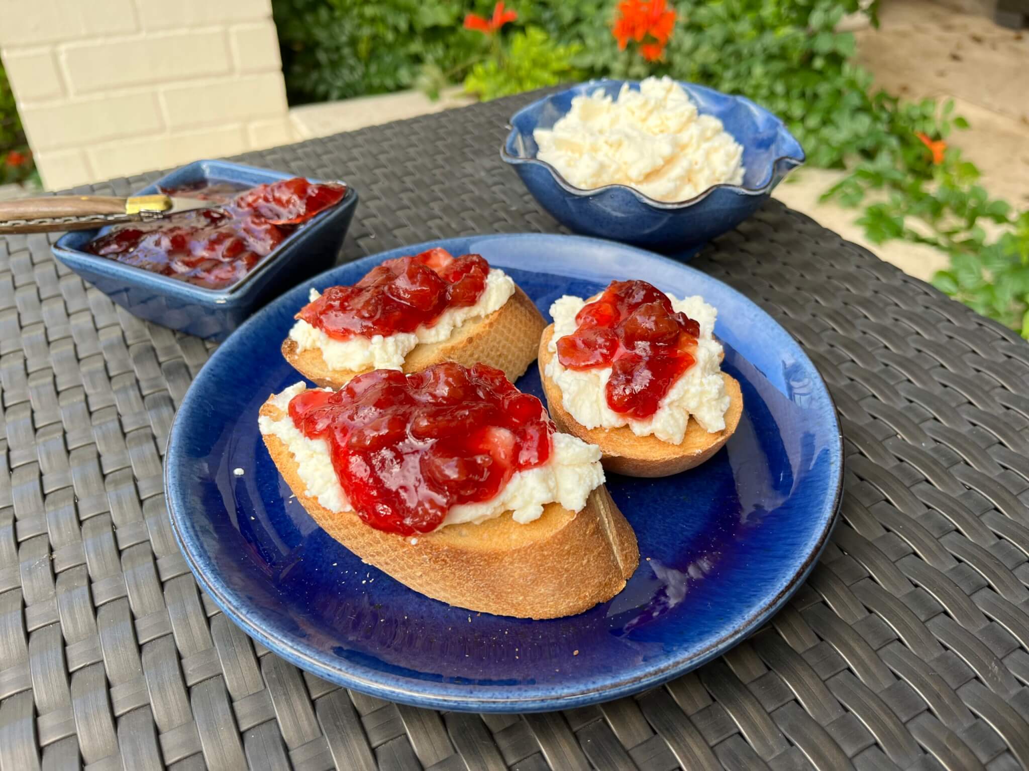 New Canaan Farms Cherry Preserves with ricotta cheese on toasted French bread
