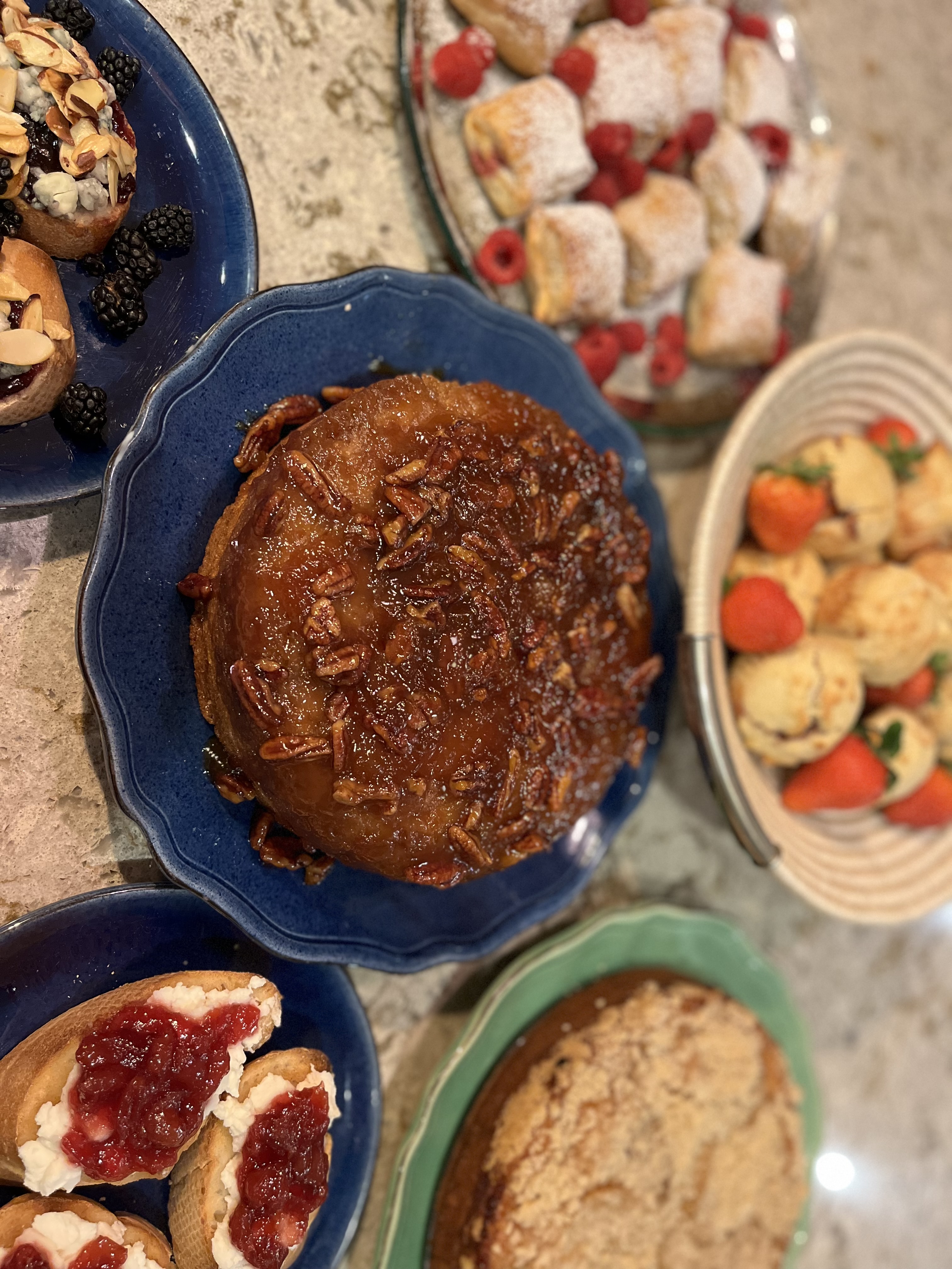 New Canaan Farms Peach Amaretto & Pecan Cake surrounded by other jam-based treats