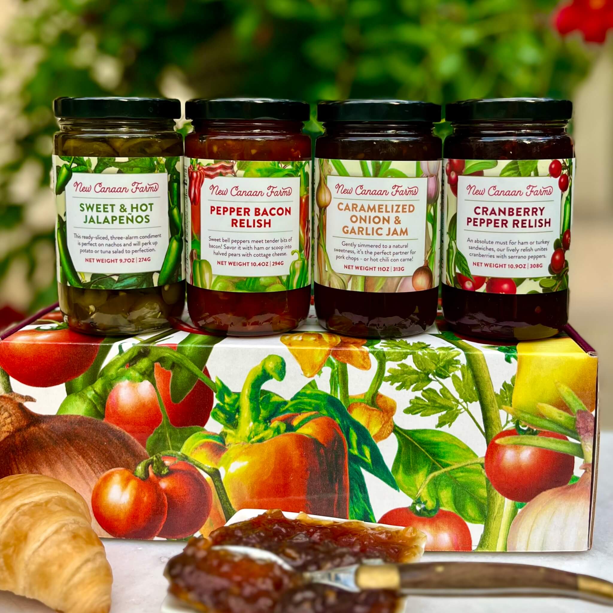 A New Canaan Farms gift box filled with 4 perfect sandwich spreads and condiments