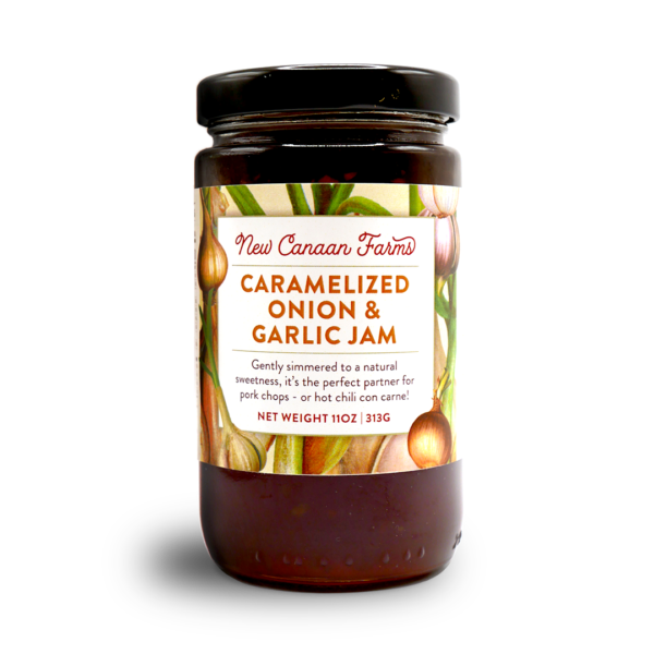 A jar of New Canaan Caramelized Onion Garlic Jam