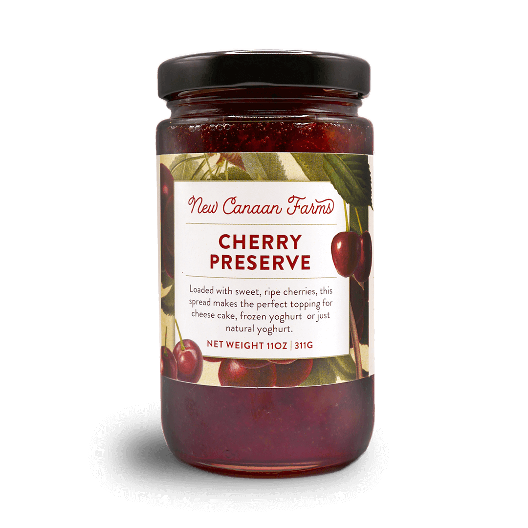 A jar of New Canaan Farms Cherry Preserves