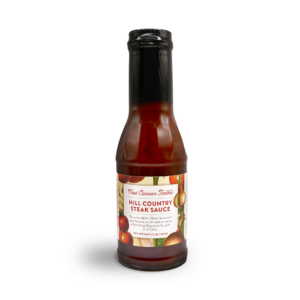 J bottle of New Canaan Farms Hill Country Steak Sauce