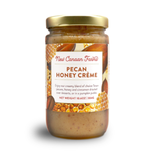 A jar of New Canaan Farms Pecan Honey Cream