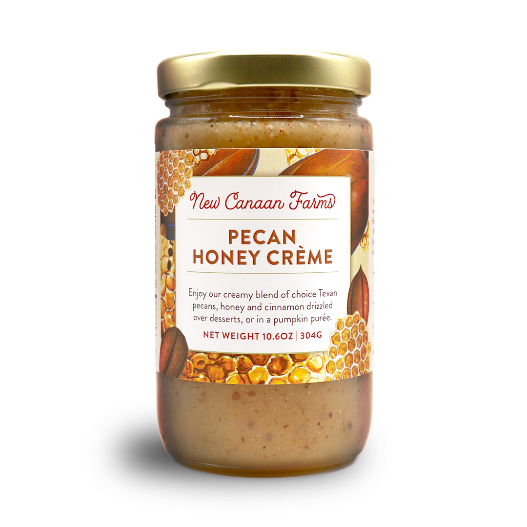 A jar of New Canaan Farms Pecan Honey Cream