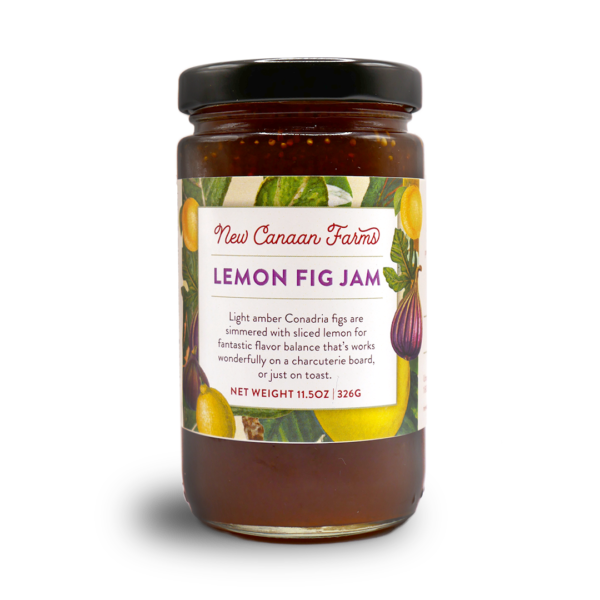 A jar of New Canaan Farms Lemon Fig Jam