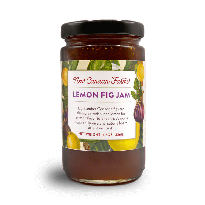 A jar of New Canaan Farms Lemon Fig Jam