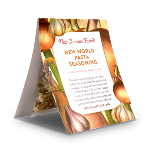 A package of spices from New Canaan Farms New world Pasta Seasoning