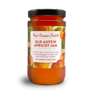 A jar of New Canaan Farms Old Austin Apricot Jam