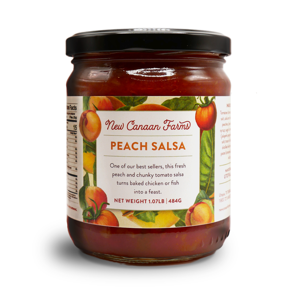 A jar of New Canaan Farms of Peach Salsa