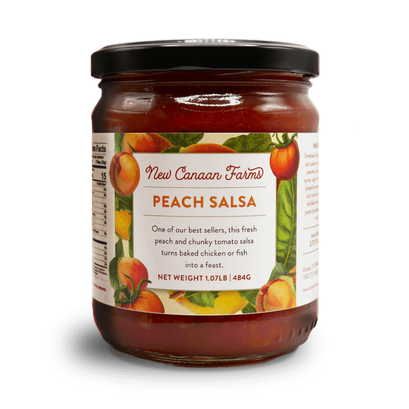 A jar of New Canaan Farms of Peach Salsa