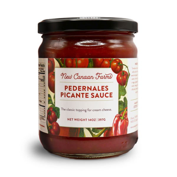 A jar of New Canaan Farms Pedernales Picante Sauce