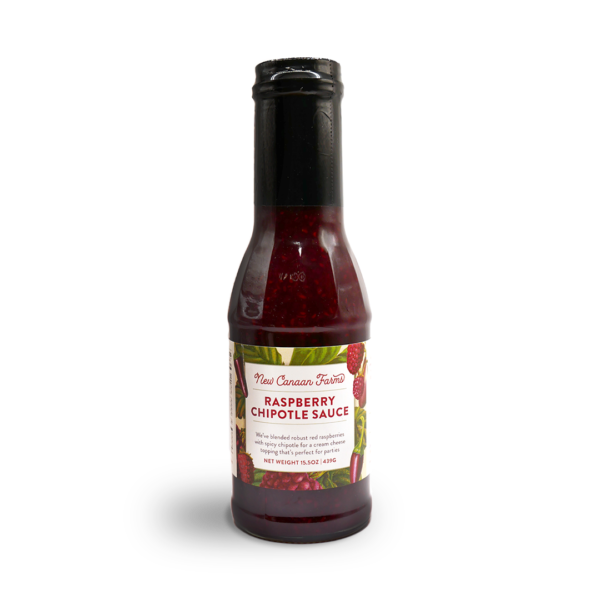 A bottle of New Canaan Farms Raspberry Chipotle Sauce