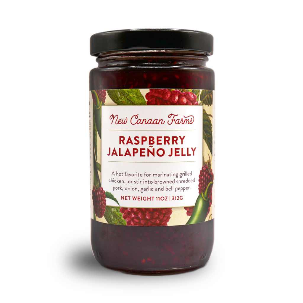 A jar of New Canaan Farms Raspberry Jalapeño Jam