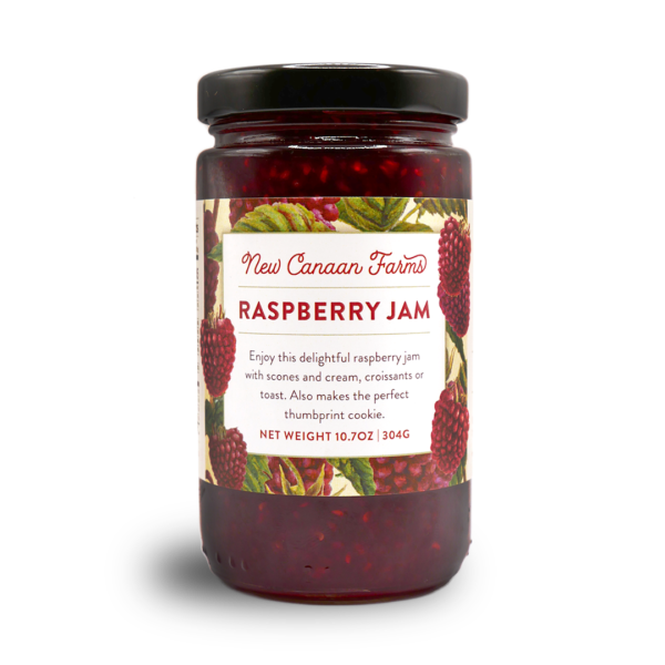 A jar of New Canaan Farms Raspberry Jam
