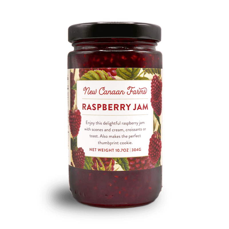A jar of New Canaan Farms Raspberry Jam