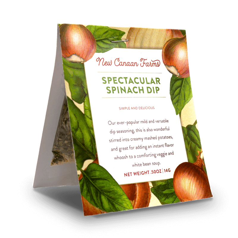 A package of seasonings from New Canaan Farms Spectacular Spinach dips