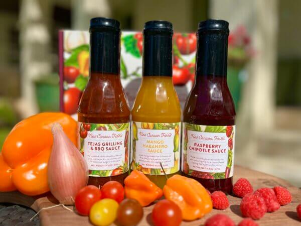 3 New Canaan Farms sauces that light up the plate - Raspberry Chipotle, Mango Habanero and Gulf Coast Shrimp Sauce