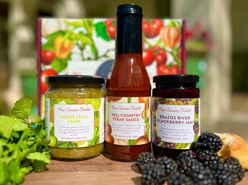New Canaan Farms Cilantro Salsa, Brazos River Blackberry Jam and Hill Country Steak Sauce