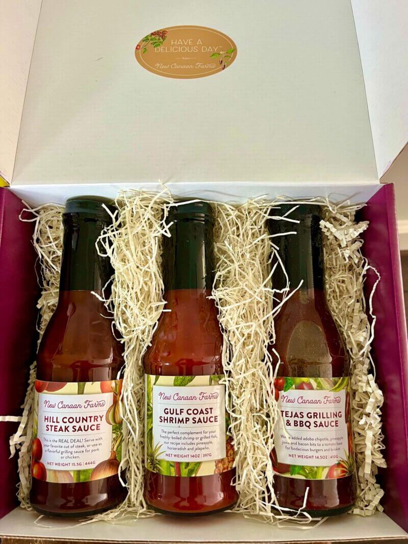 New Canaan Farms sauces in a gift box