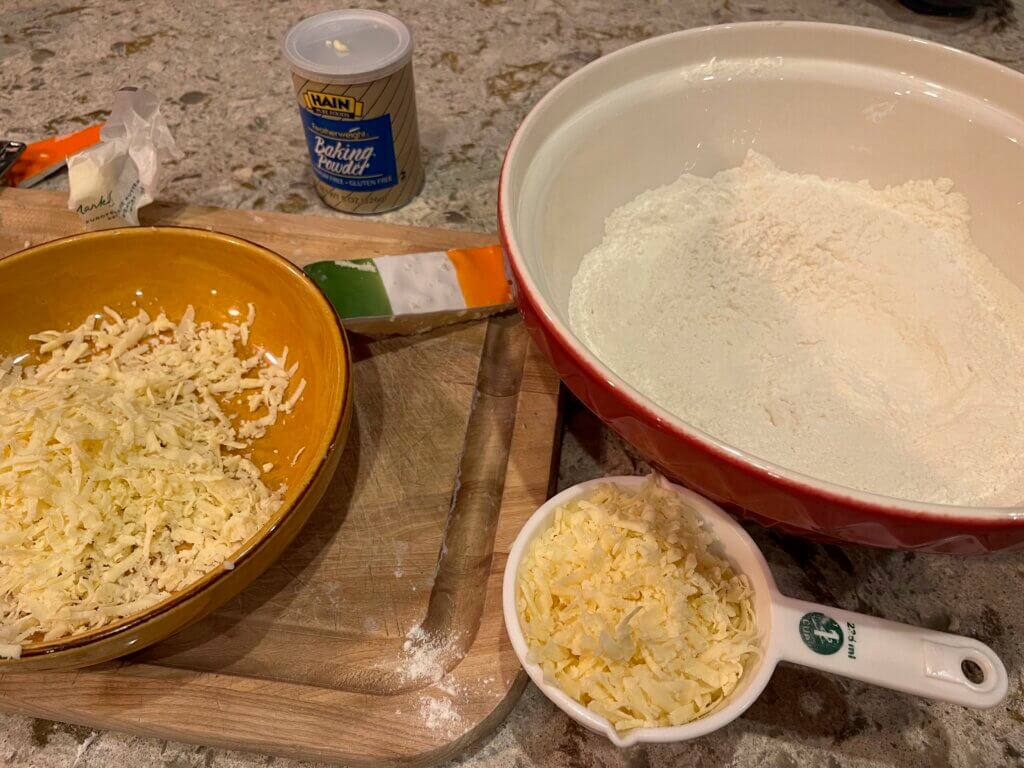 Ingredients for Irish cheddar soda bread - grated cheese and flour