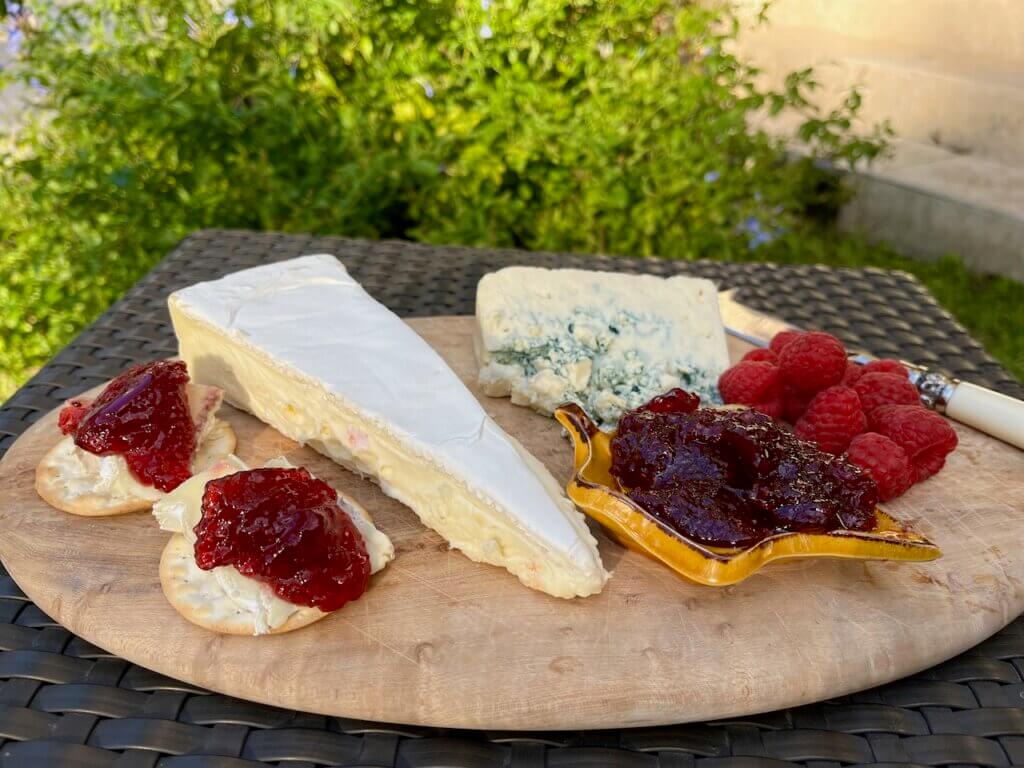 New Canaan Farms raspberry jam brie and blue cheese