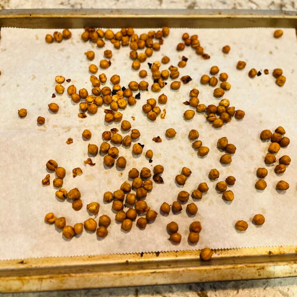 Roasted Cajun Chickpeas  on an oven tray