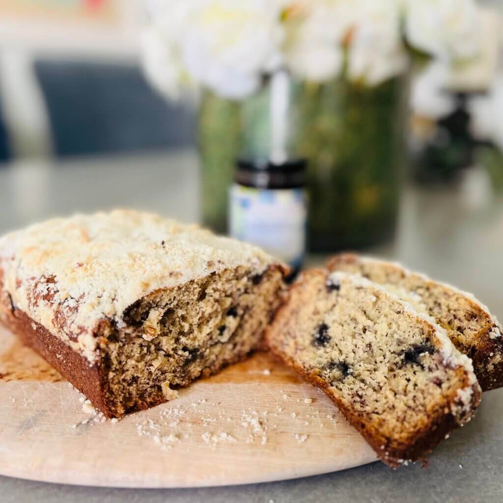 A loaf of banana and blueberry jam bread